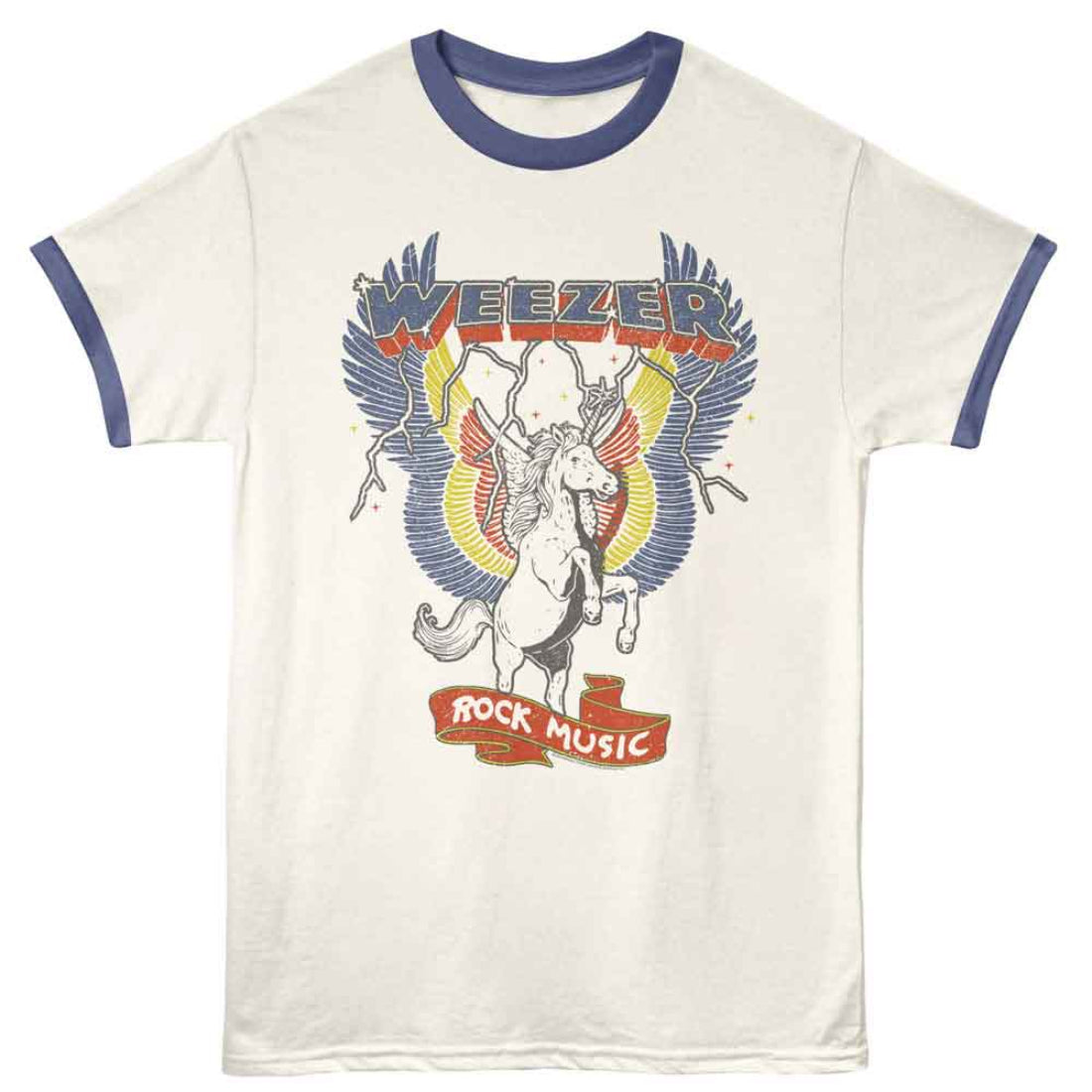 T-shirt with Weezer graphic design on a white background