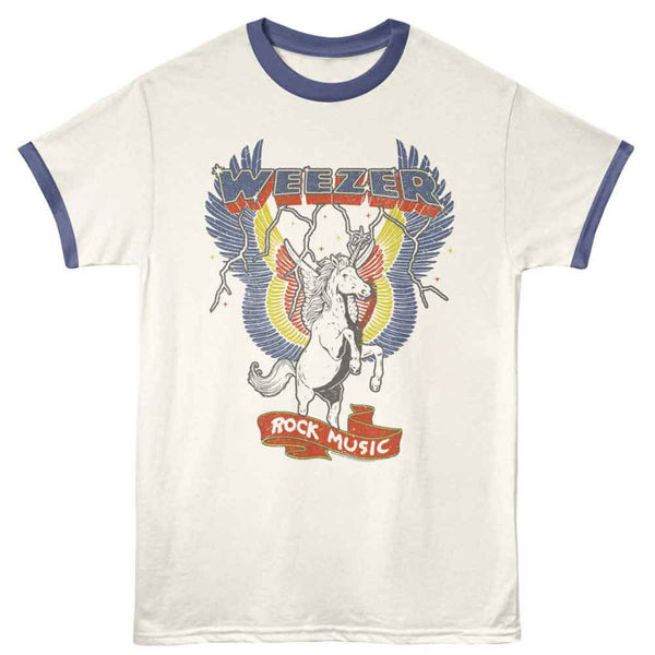 T-shirt with Weezer graphic design on a white background