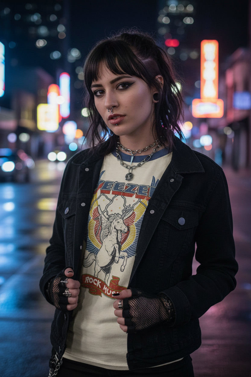 WOMAN WEARING WEEZER TEE WEEZ542-211S, WEEZ542-211M, WEEZ542-211L, WEEZ542-211XL, WEEZ542-211XXL