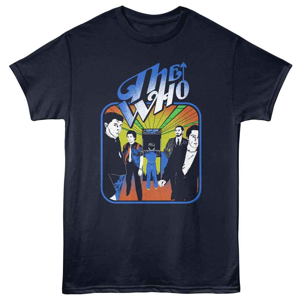Navy blue t-shirt with 'The Who' band graphic on a white background