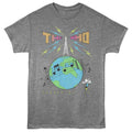 Gray t-shirt with 'The Who' graphic design featuring a globe and radio tower on a white background WHO519S, WHO519M, WHO519L, WHO519XL, WHO519XXL, WHO519XXXL, WHO519XXXXL, WHO519XXXXXL