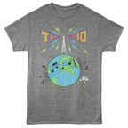 Gray t-shirt with 'The Who' graphic design featuring a globe and radio tower on a white background WHO519S, WHO519M, WHO519L, WHO519XL, WHO519XXL, WHO519XXXL, WHO519XXXXL, WHO519XXXXXL