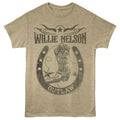 Beige t-shirt with Willie Nelson graphic design on a white background