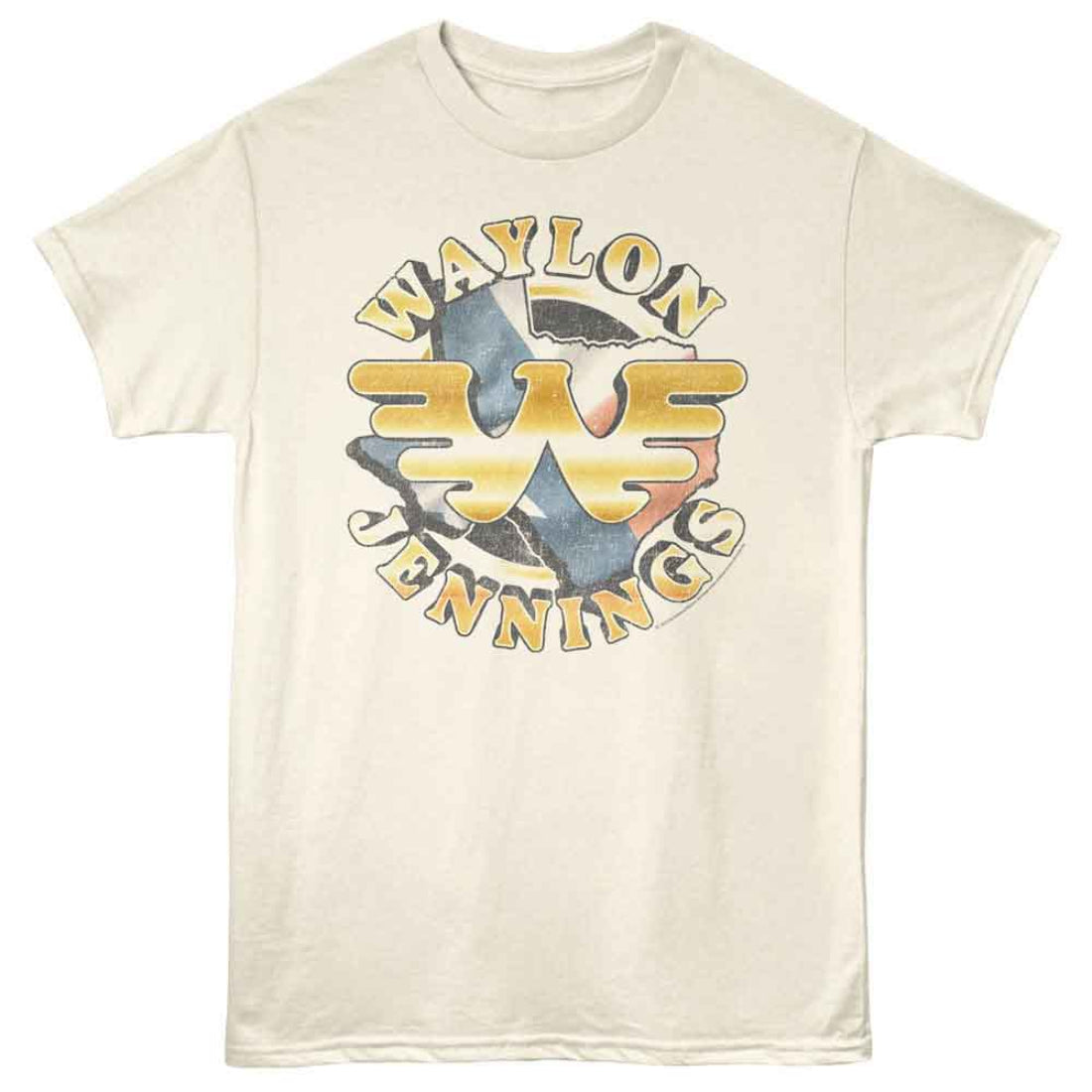 Beige t-shirt with Waylon Jennings graphic design on a white background