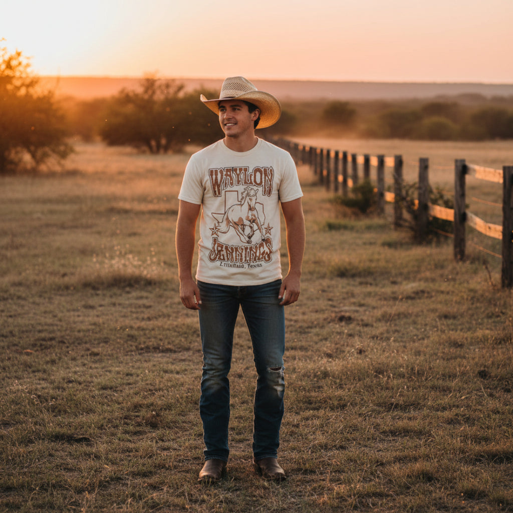 man wearing waylon jennings shirt, WYJ504S, WYJ504M, WYJ504L, WYJ504XL, WYJ504XXL, WYJ504XXXL, WYJ504XXXXL