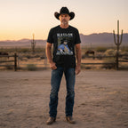 MAN WARING Black t-shirt with Waylon Jennings graphic design WYJ504S, WYJ504M, WYJ504L, WYJ504XL, WYJ504XXL, WYJ504XXXL, WYJ504XXXXL, WYJ504XXXXXL