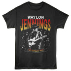 Black t-shirt with Waylon Jennings graphic design on a white background