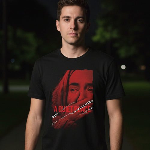 MAN WEARING A QUIET PLACE TEE AQP501S, AQP501M, AQP501L, AQP501XL, AQP501XXL, AQP501XXXL, AQP501XXXXL, AQP501XXXXXL