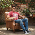 Man wearing Red t-shirt with AC/DC logo ACDC588S, ACDC588M, ACDC588L, ACDC588XL, ACDC588XXL, ACDC588XXXL, ACDC588XXXXL, ACDC588XXXXXL