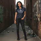 Woman wearing Navy blue t-shirt with Aerosmith logo AERO571S, AERO571M, AERO571L, AERO571XL, AERO571XXL, AERO571XXXL, AERO571XXXXL, AERO571XXXXXL