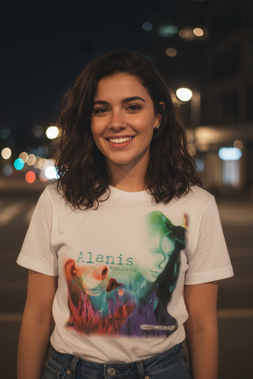 WOMAN WEARING ALANIS TEE ALN501S, ALN501M, ALN501L, ALN501XL, ALN501XXL, ALN501XXXL, ALN501XXXXL, ALN501XXXXXL