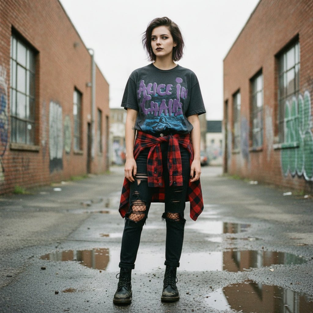 WOMAN WEARING ALICE IN CHAINS DIRT TEE AIC520S, AIC520M, AIC520L, AIC520XL, AIC520XXL