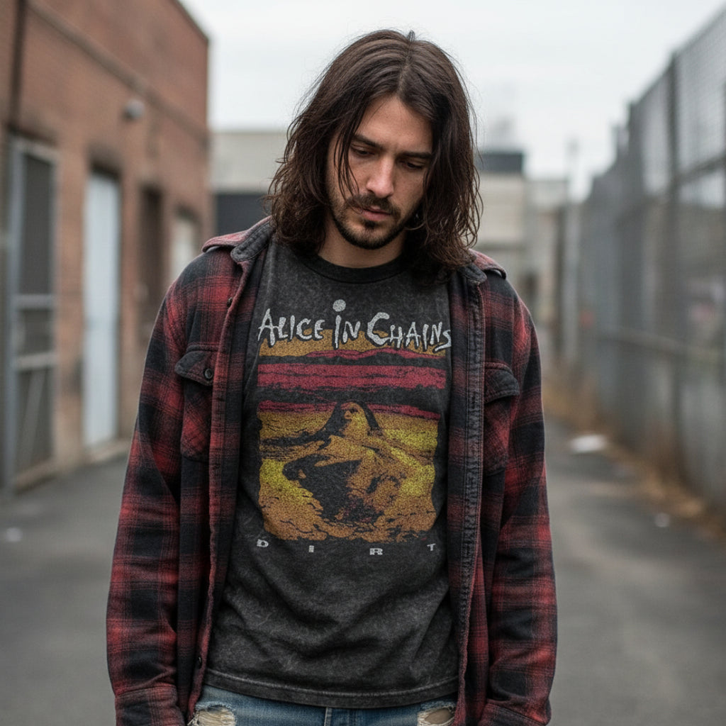 MAN WEARING ALICE IN CHAINS DIRT TEE AIC501-MINWSHS, AIC501-MINWSHM, AIC501-MINWSHL, AIC501-MINWSHXL, AIC501-MINWSHXXL