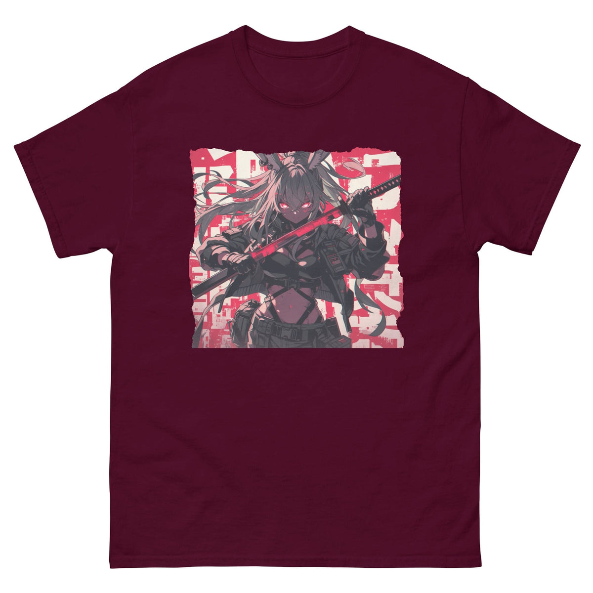 Maroon / S Anime Bunny Girl Cyberpunk Warrior T-Shirt 1910441_12634