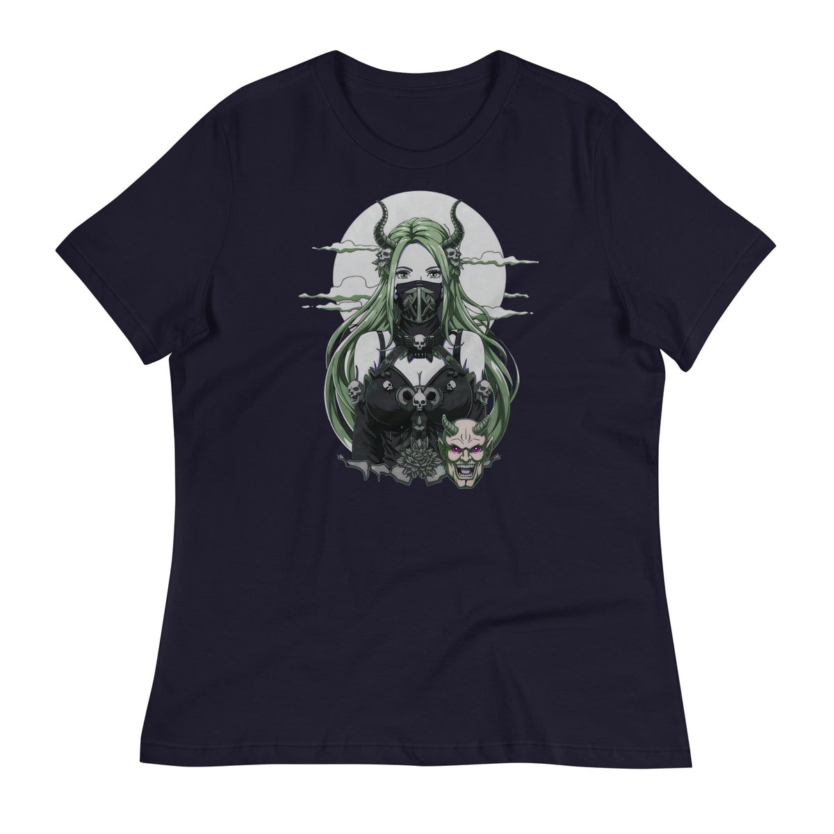 Navy / S Anime Dark Fantasy Masked Otaku Demon Girl Women's Relaxed T-Shirt 8295834_10235