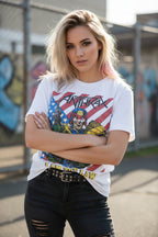 WOMAN WEARING ANTHRAX TEE ATX508S, VATX508M, ATX508L, ATX508XL, ATX508XXL, ATX508XXXL, ATX508XXXXL, ATX508XXXXXL