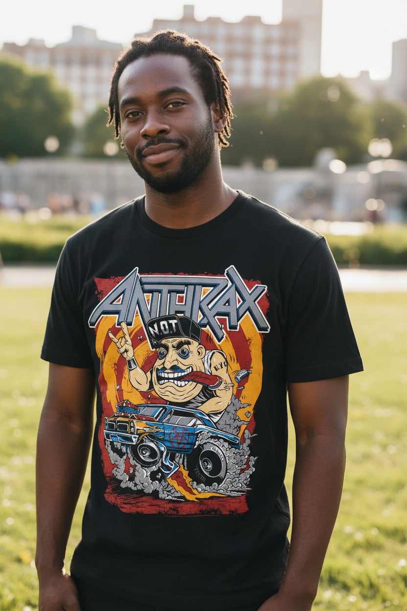 MAN WEARING ANTHRAX TEE ATX507S, ATX507M, ATX507L, XATX507L, XATX507XL, ATX507XXXL, ATX507XXXXL, ATX507XXXXXL