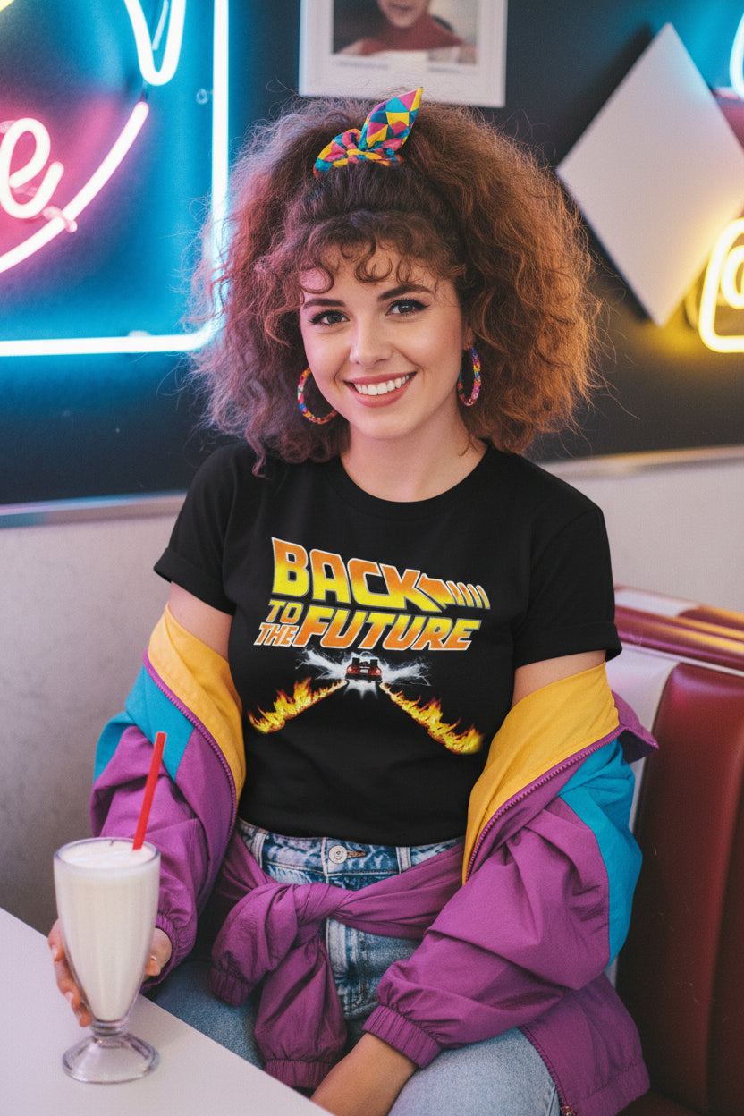 WOMAN WEARING BTTF TEE BTF501S, BTF501M, BTF501L, BTF501XL, BTF501XXL, BTF501XXXL, BTF501XXXXL, BTF501XXXXXL
