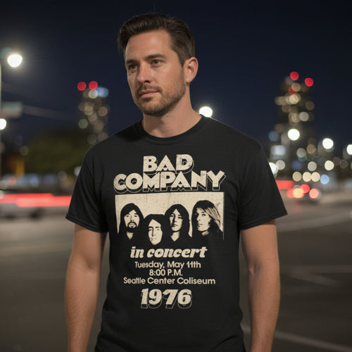 MAN WEARING BAD CO TEE BCO506S, BCO506M, BCO506L, BCO506XL, BCO506XXL, BCO506XXXL, BCO506XXXXL, BCO506XXXXXL