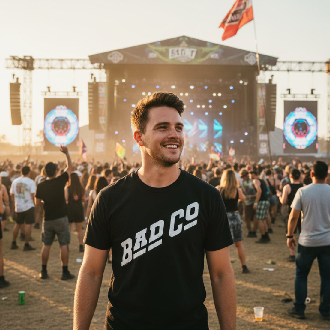 MAN WEARING BAD CO TEE BCO502S, BCO502M, BCO502L, BCO502XL, BCO502XXL, BCO502XXXL, BCO502XXXXL, BCO502XXXXXL