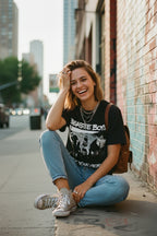WOMAN WEARING BEASTIE BOYS TEE BBS509S, BBS509M, BBS509L, BBS509XL, BBS509XXL, BBS509XXXL, BBS509XXXXL, BBS509XXXXXL