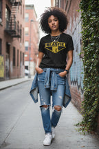 WOMAN WEARING BEASTIE BOYS TEE BBS503S, BBS503M, BBS503L, BBS503XL, BBS503XXL, BBS503XXXL, BBS503XXXXL, BBS503XXXXXL