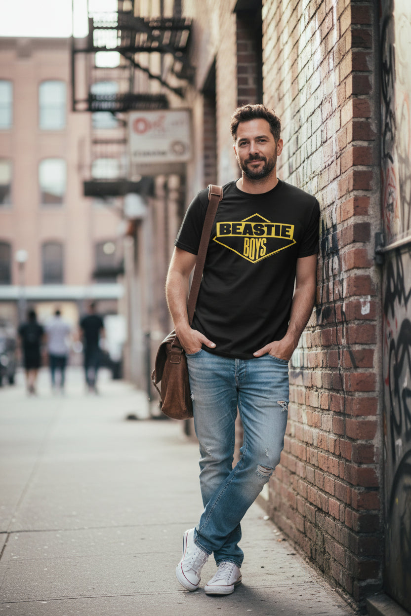 MAN WEARING BEASTIE BOYS TEE BBS503S, BBS503M, BBS503L, BBS503XL, BBS503XXL, BBS503XXXL, BBS503XXXXL, BBS503XXXXXL