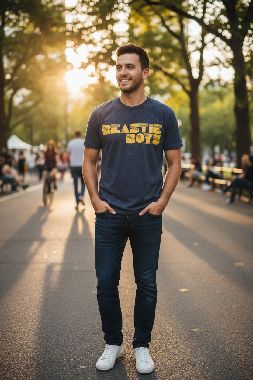 man wearing beastie boys logo tee BBS515S, BBS515M, BBS515L, BBS515XL, BBS515XXL, BBS515XXXL, BBS515XXXXL, BBS515XXXXXL