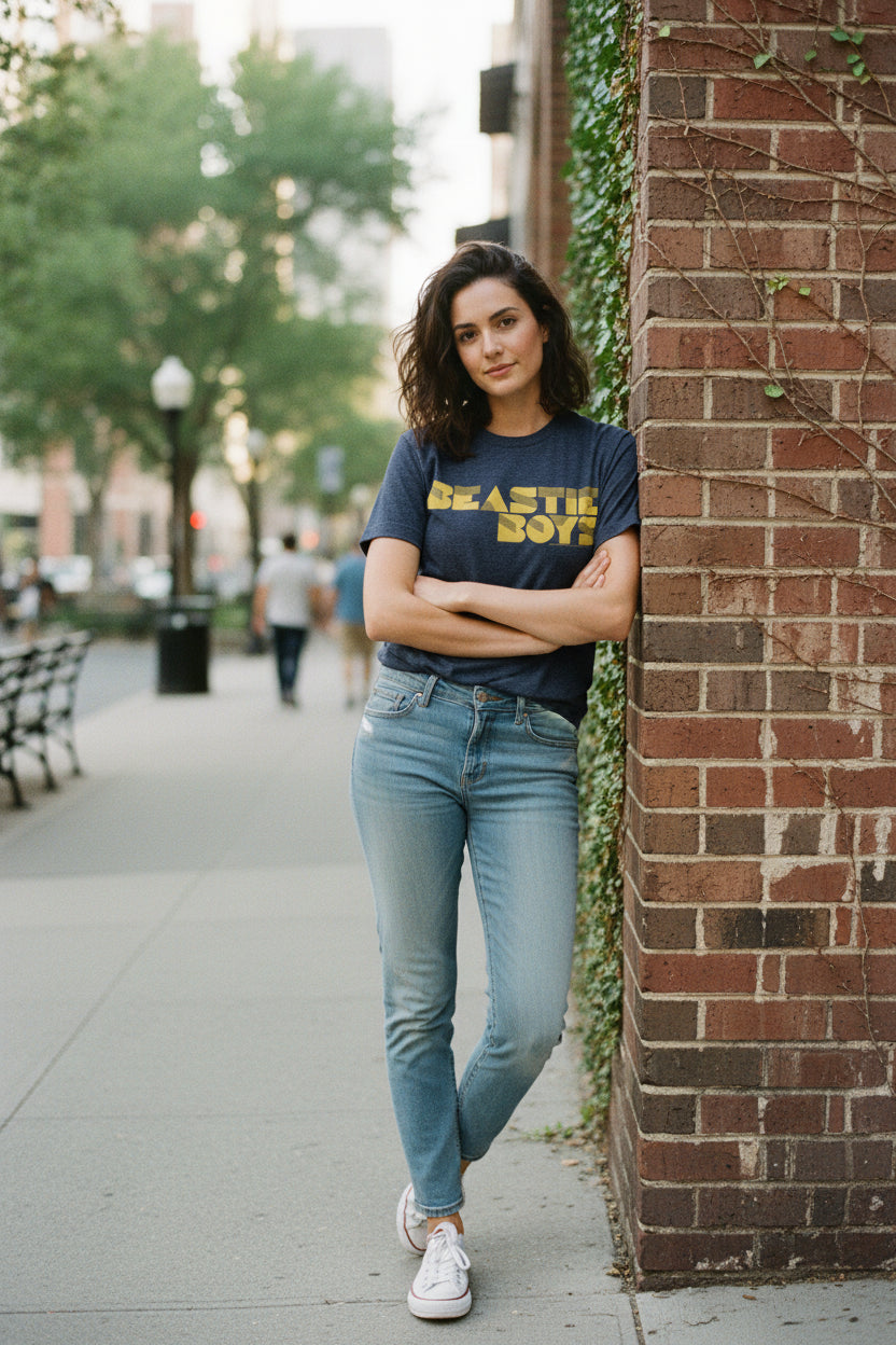 woman wearing beastie boys tee BBS515S, BBS515M, BBS515L, BBS515XL, BBS515XXL, BBS515XXXL, BBS515XXXXL, BBS515XXXXXL
