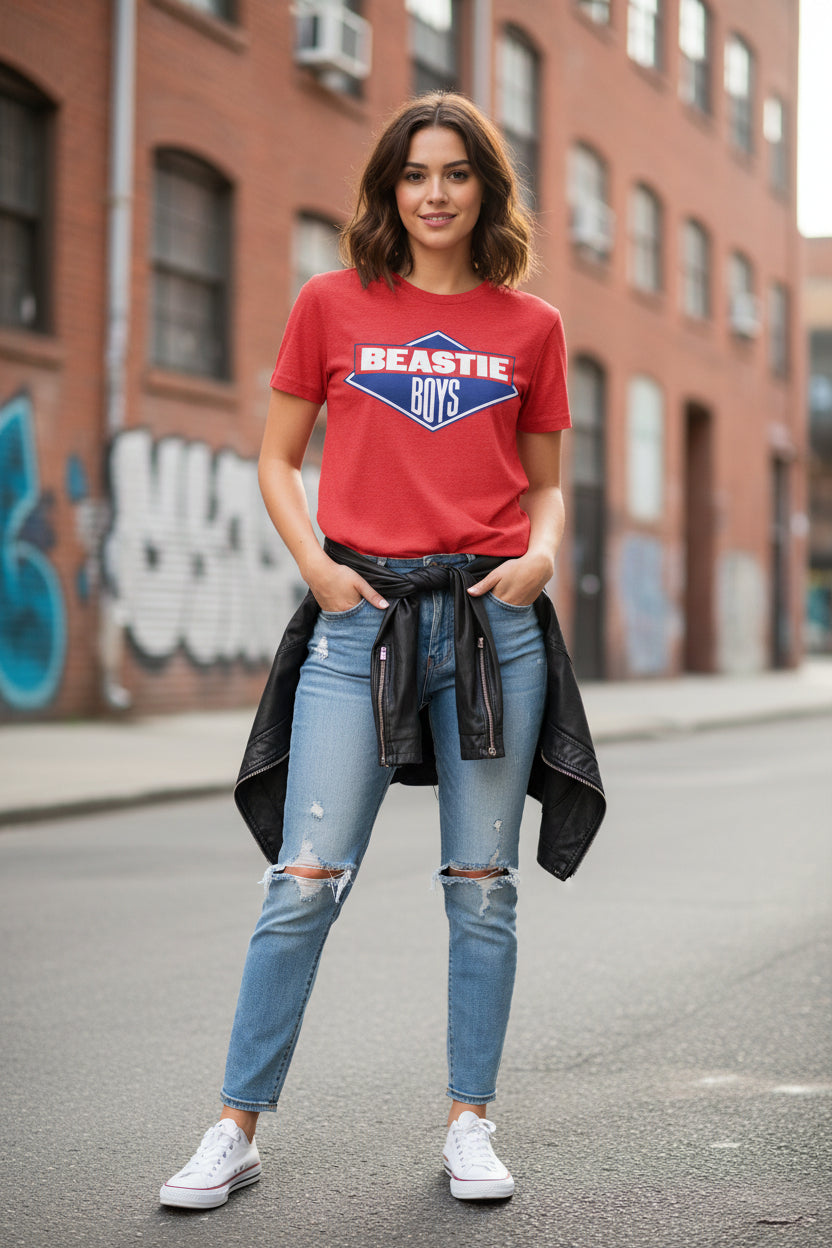 WOMAN WEARING BEASTIE BOYS TEE BBS501S, BBS501M, BBS501L, BBS501XL, BBS501XXL, BBS501XXXL, BBS501XXXXL, BBS501XXXXXL