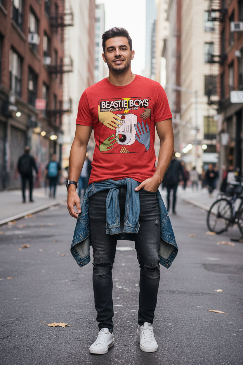 MAN WEARING BEASTIE BOYS TEE BBS504S, BBS504M, BBS504L, BBS504XL, BBS504XXL, BBS504XXXL, BBS504XXXXL, BBS504XXXXXL