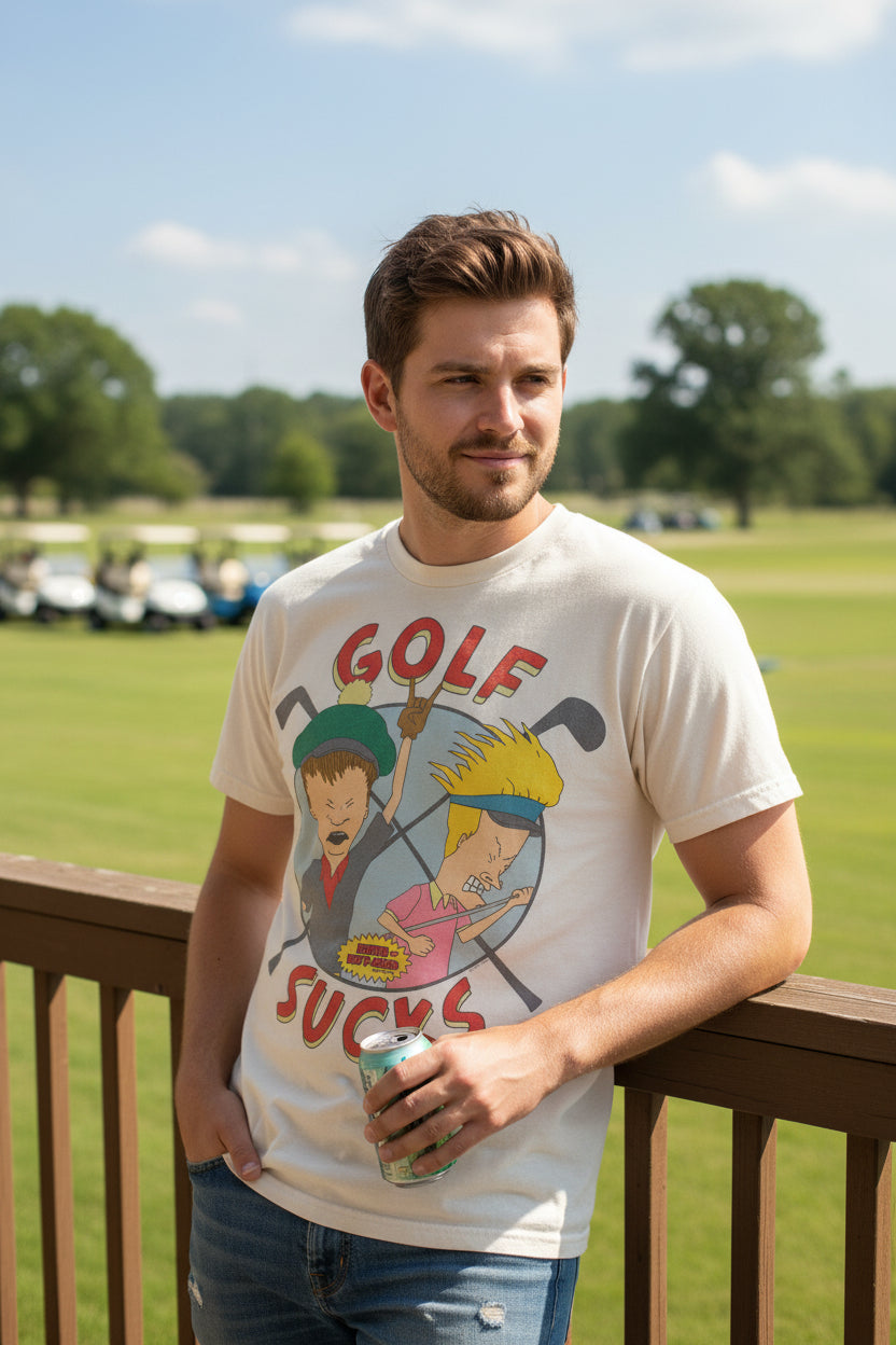 MAN WEARING BEAVIS AND BUTTHEAD TEE BVBU533S, BVBU533M, BVBU533L, BVBU533XL, BVBU533XXL, BVBU533XXXL, BVBU533XXXXL