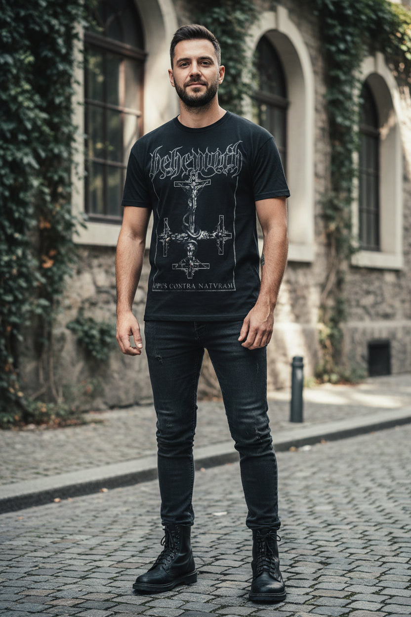 MAN WEARING BEHEMOTH TEE MM-BEH-03S, MM-BEH-03M, MM-BEH-03L, MM-BEH-03X, MM-BEH-03XX, MM-BEH-03XXX