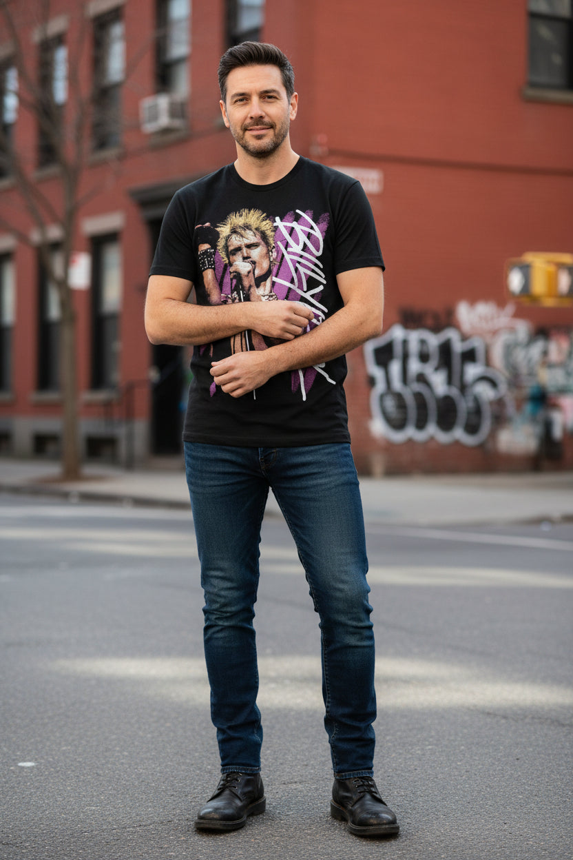 MAN WEARING BILLY IDOL TEE  IDOL572S, IDOL572M, IDOL572L, IDOL572XL, IDOL572XXL, IDOL572XXXL, IDOL572XXXXL, IDOL572XXXXXL