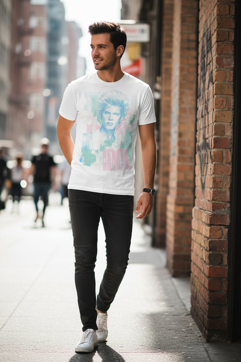 MAN WEARING BILLY IDOL TEE IDOL571S, IDOL571M, IDOL571L, IDOL571XL, IDOL571XXL, IDOL571XXXL, IDOL571XXXXL, IDOL571XXXXXL