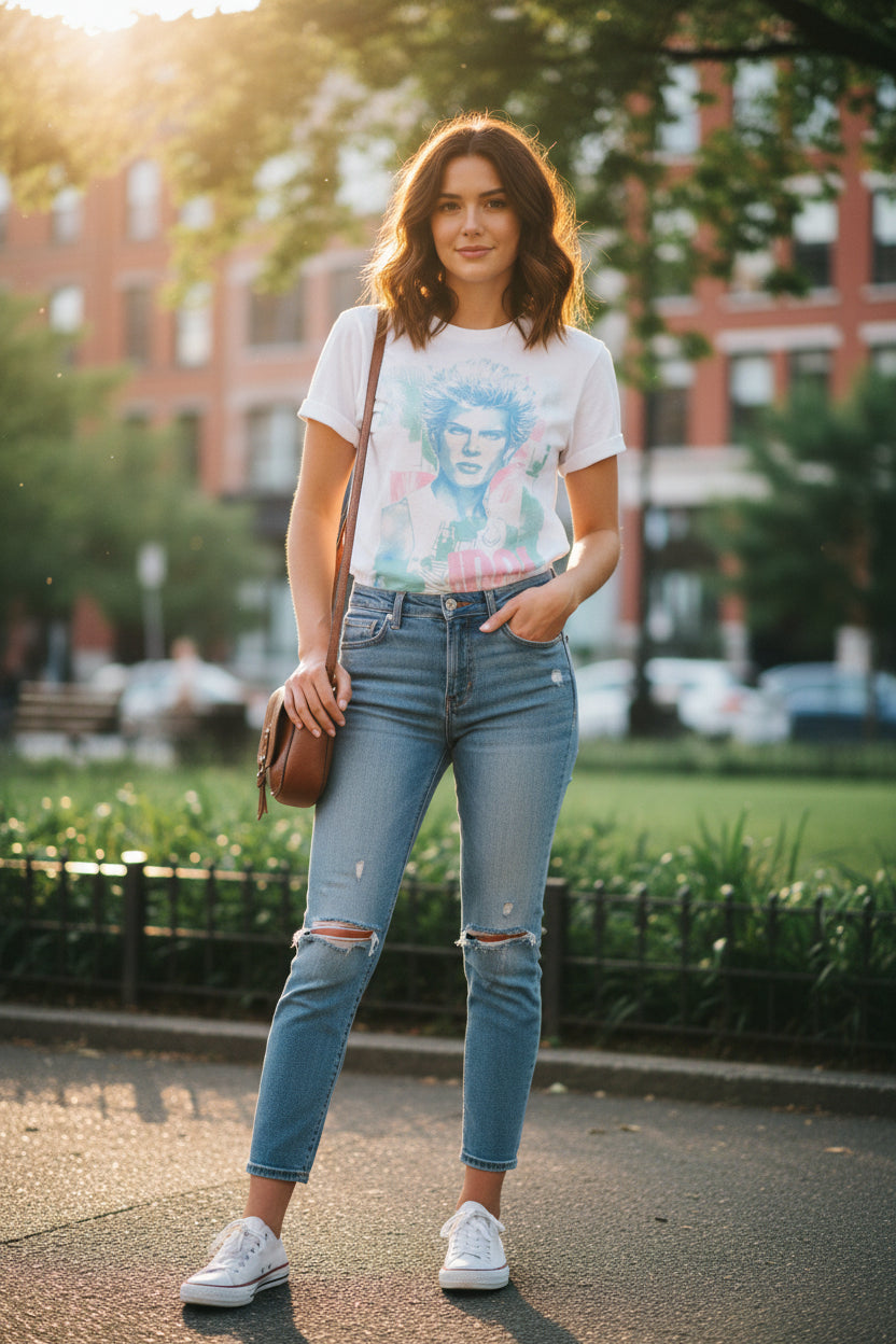 WOMAN WEARING BILLY IDOL TEE IDOL571S, IDOL571M, IDOL571L, IDOL571XL, IDOL571XXL, IDOL571XXXL, IDOL571XXXXL, IDOL571XXXXXL