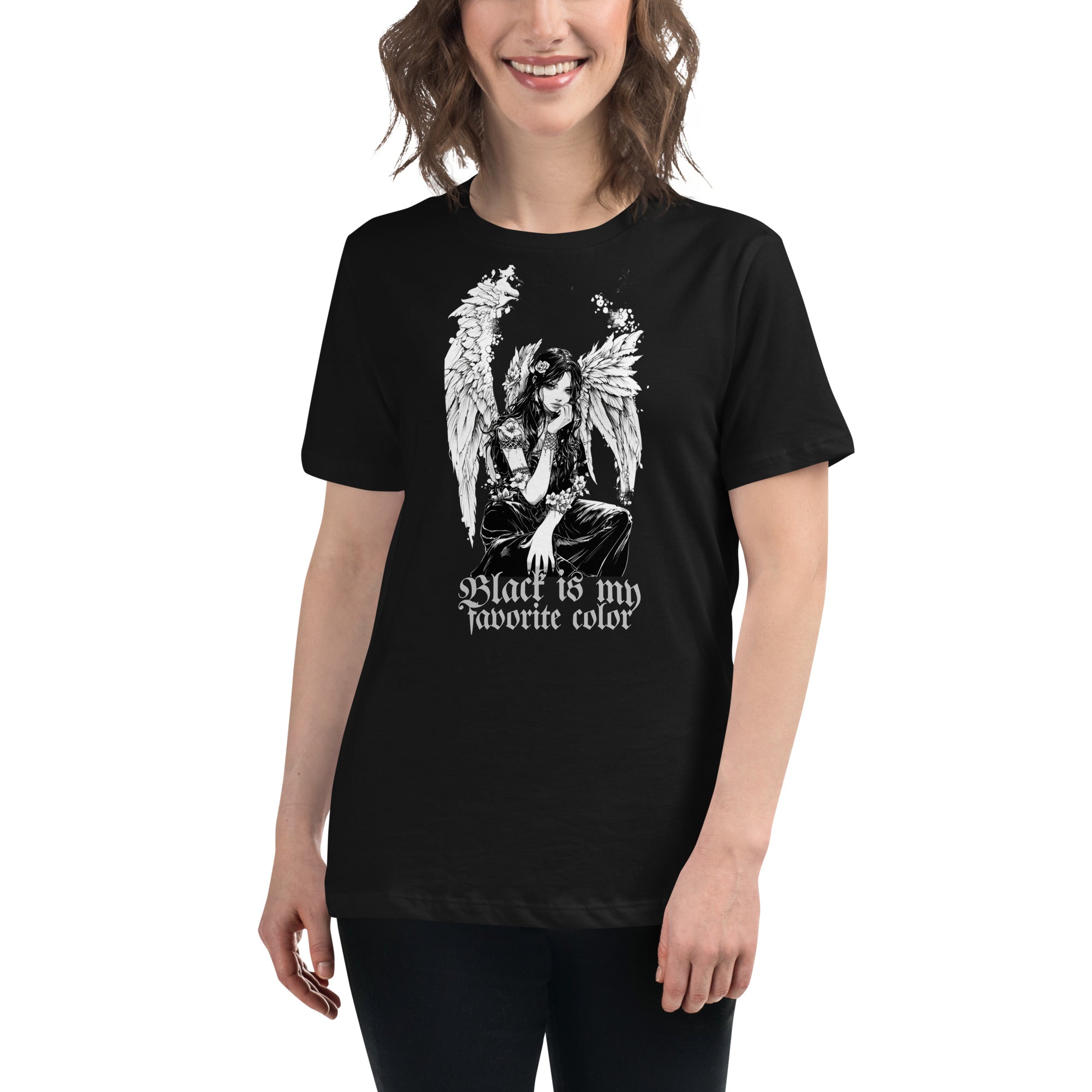 Black / S Black is my Favorite Color Gothic Dark Angel Women's Relaxed T-Shirt 7186606_10187