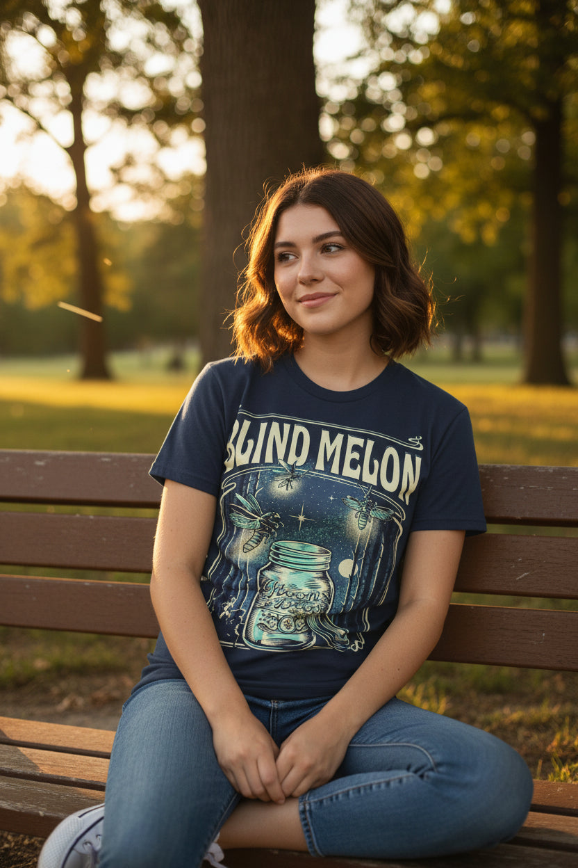WOMAN WEARING BLIND MELON TEE BMN505S, BMN505M, BMN505L, BMN505XL, BMN505XXL, BMN505XXXL, BMN505XXXXL, BMN505XXXXXL