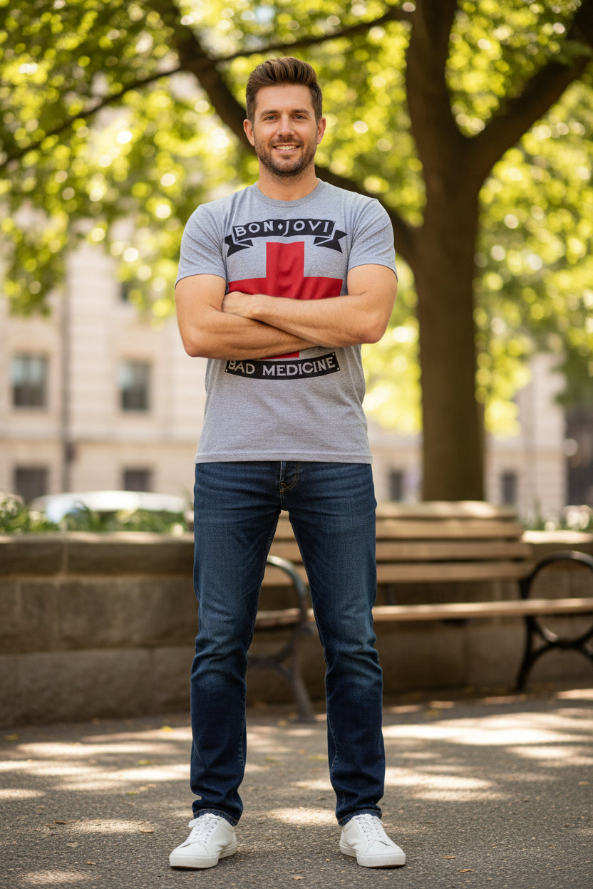 MAN WEARING BON JOVI TEE BON514S, BON514M, BON514L, BON514XL, BON514XXL, BON514XXXL, BON514XXXXL, BON514XXXXXL