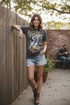 WOMAN WEARING BON JOVI TEE BON525S, BON525M, BON525L, BON525XL, BON525XXL