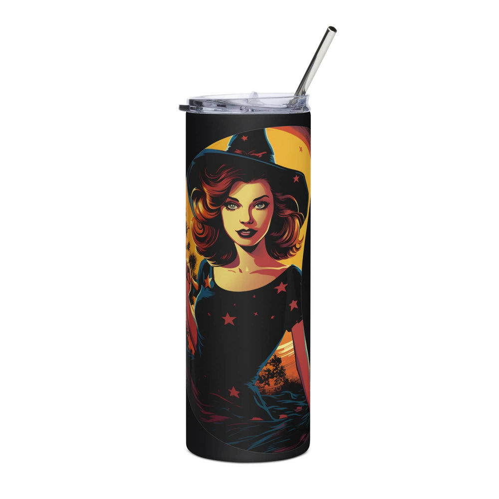 Black Cute Witch in Crescent Moon Stainless Steel Tumbler