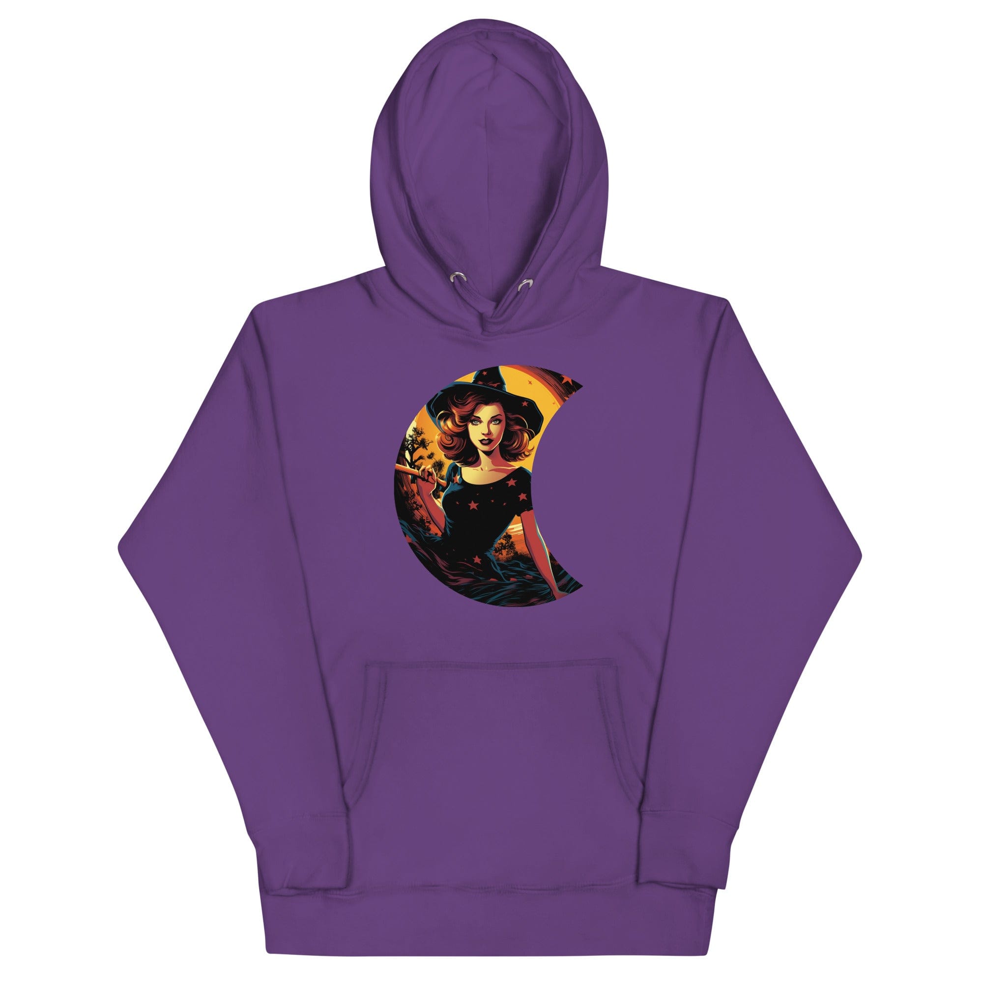 Purple / S Cute Witch in Crescent Moon Unisex Pullover Hoodie 2198289_13911