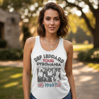 WOMAN WEARING White tank top with Def Leppard 'Pyromania' tour designDEF585-320S, DEF585-320M, DEF585-320L, DEF585-320XL, DEF585-320XXL