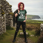 WOMAN WEARING DROPKICK MURPHYS SKELETON PIPER SHIRT MM-DKM-01S, MM-DKM-01M, MM-DKM-01L, MM-DKM-01X, MM-DKM-01XX, MM-DKM-01XXX