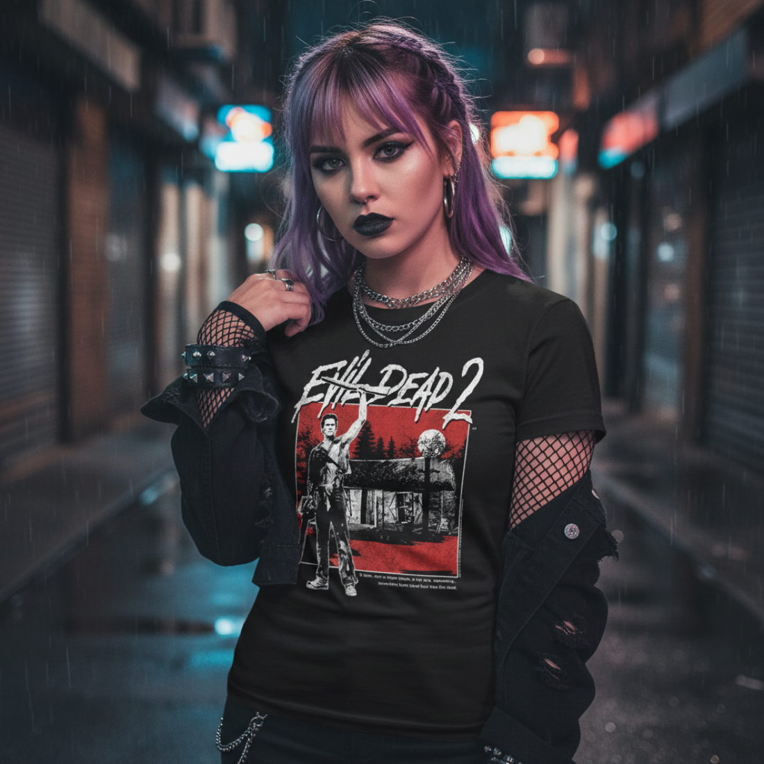 WOMAN WEARING EVIL DEAD JUNIORS TEE EVLD519-301S, EVLD519-301M, EVLD519-301L, EVLD519-301XL, EVLD519-301XXL