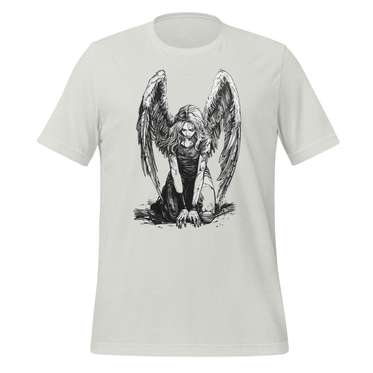 Silver / S Fallen Angel Crouching Illustrated Sketch T-shirt 6922282_4146