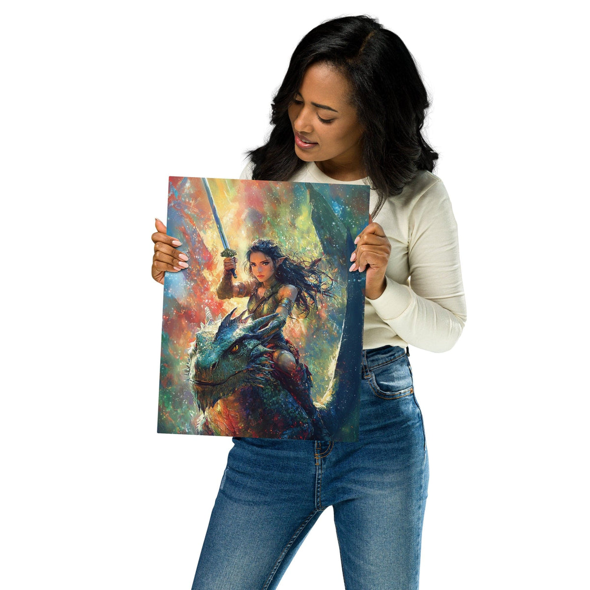 11″×14″ Female Elf Riding Dragon Glossy Metal Wall Art 9788471_15136