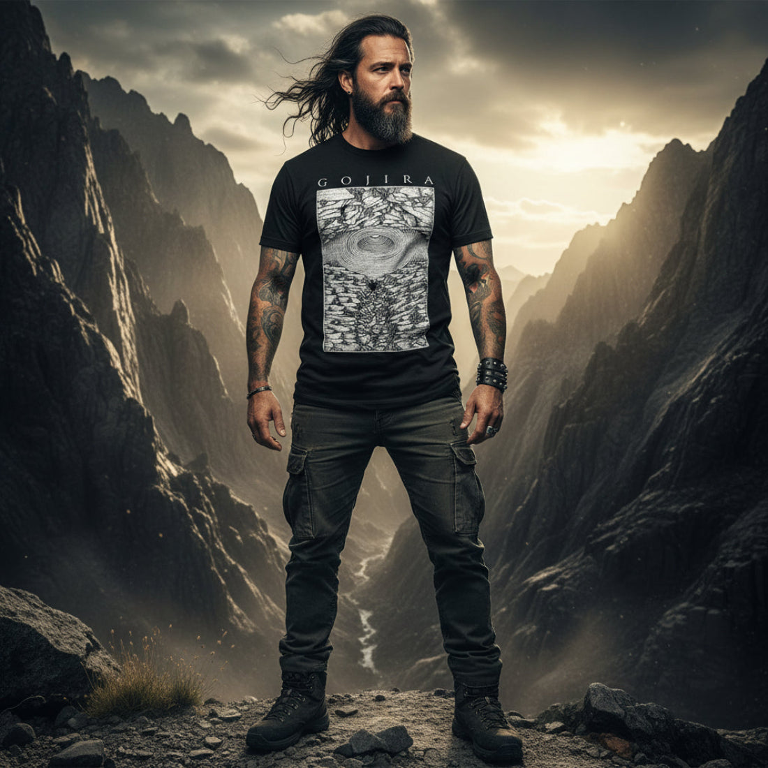 MAN EARING Black t-shirt with Gojira graphic design MM-GOJ-03S, MM-GOJ-03M, MM-GOJ-03L, MM-GOJ-03X, MM-GOJ-03XX, MM-GOJ-03XXX