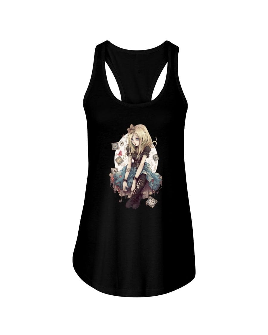 Black / XS Gothic Inked Alice in Wonderland 2 Women's Racerback Tank Top FUEL-4F04999