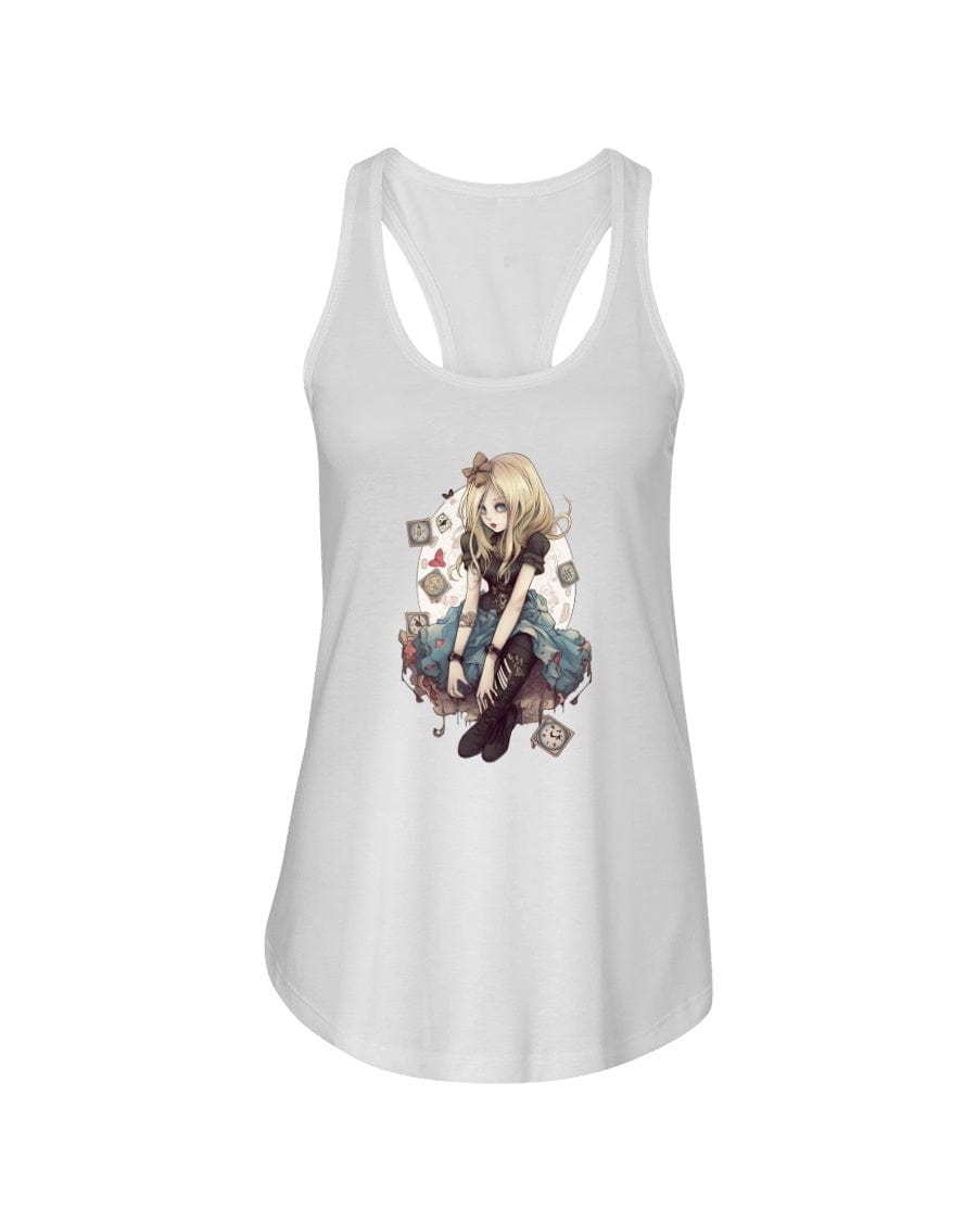 White / XS Gothic Inked Alice in Wonderland 2 Women's Racerback Tank Top FUEL-5344422